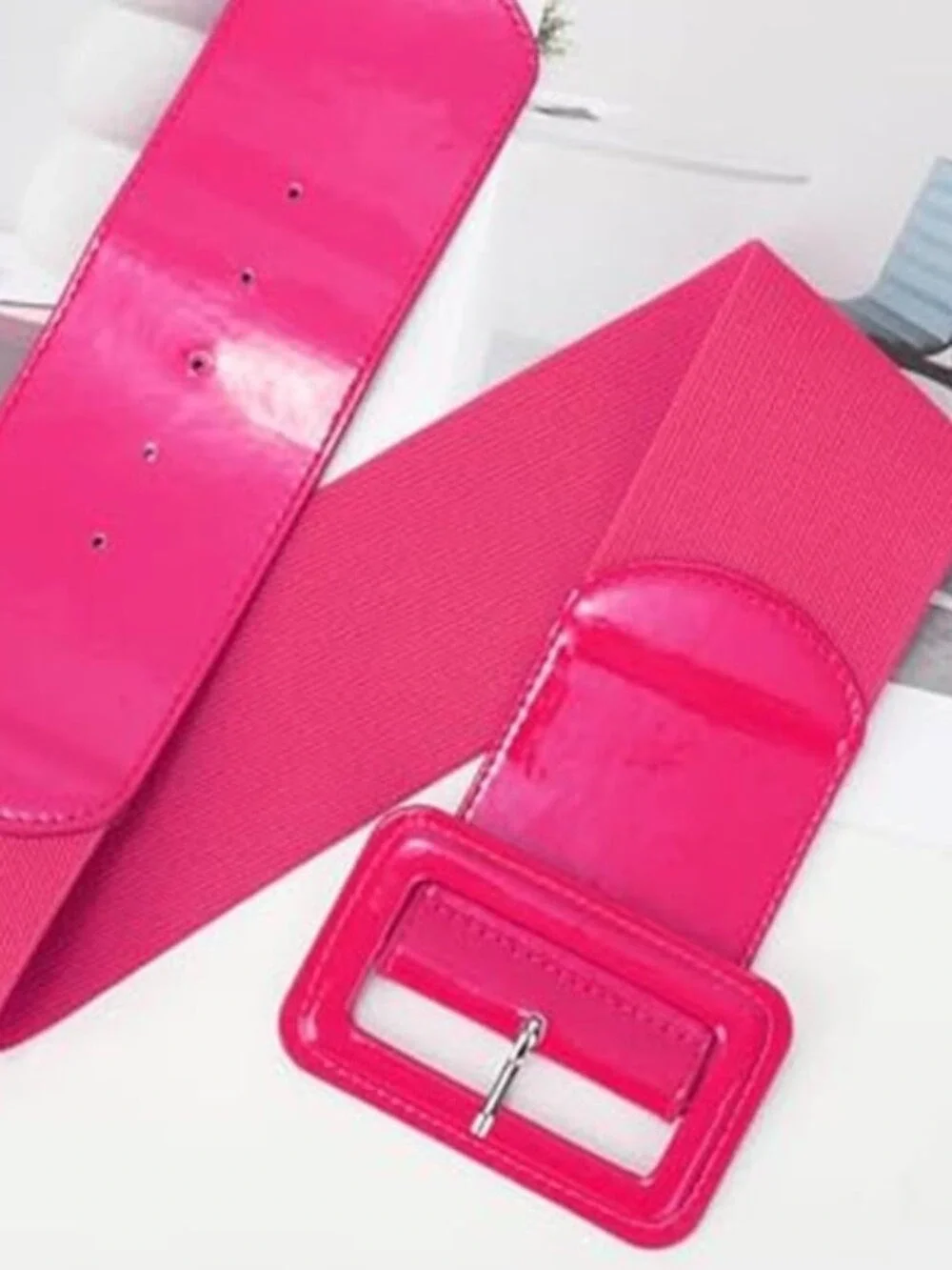 Women's Pink Patent Leather Wide Stretchy Vintage Style Waist Belt